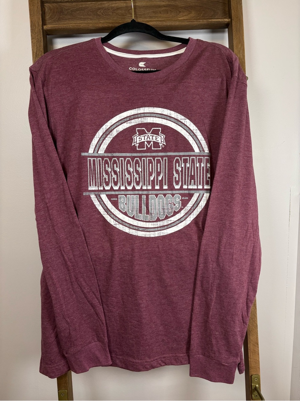 STATE Maroon Long-Sleeve Mississippi State Bulldogs Tee Sz L (0387)